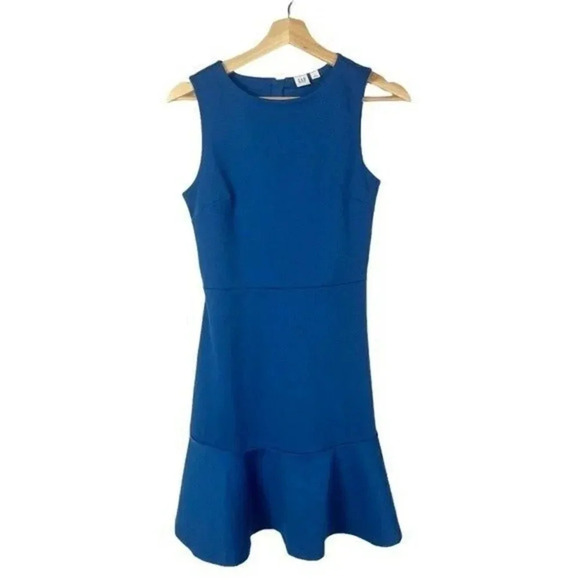 GAP Electric Blue Fit & Flare Ponte Flutter Mini Dress 2 - Picture 2 of 5